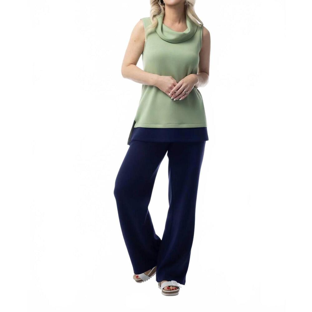 NEW PURE ESSENCE two-tone sleeveless top in navy/sage